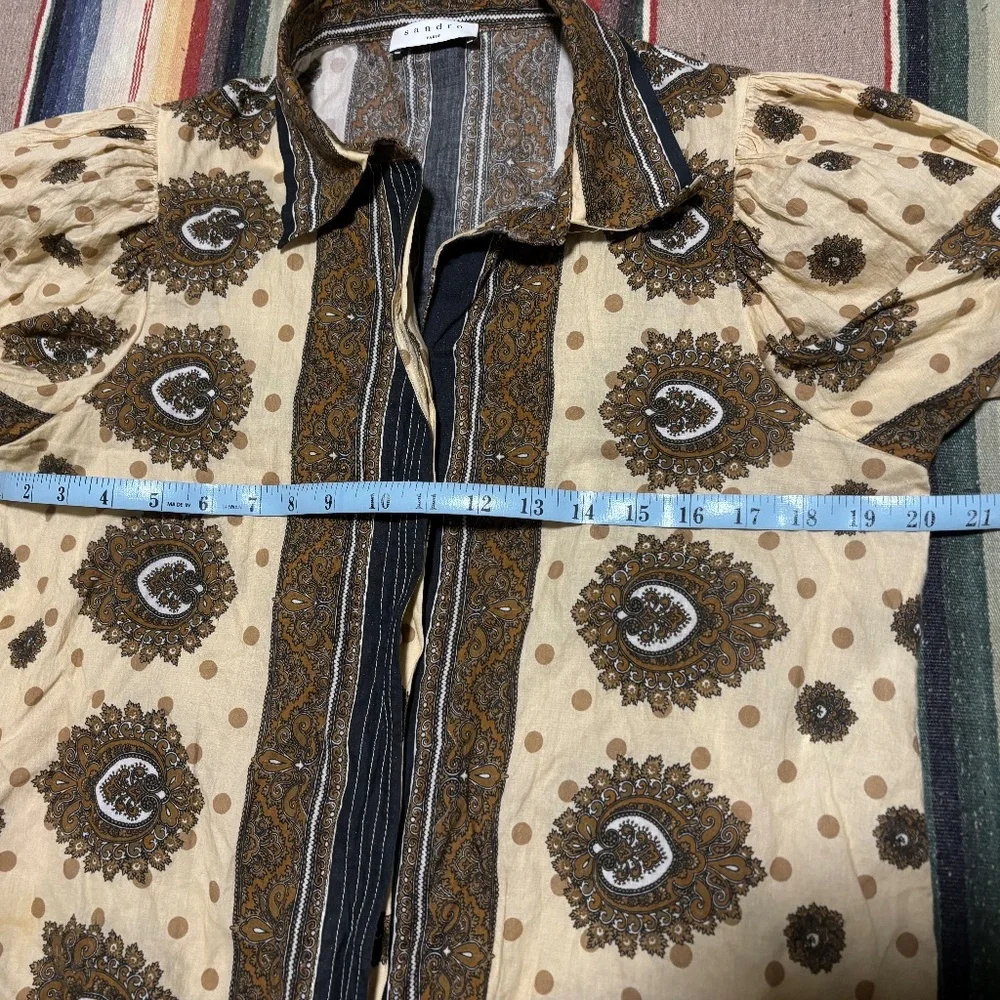 Sandro Sahari paisley printed puff sleeve blouse 3 / Large brown - Picture 4 of 6